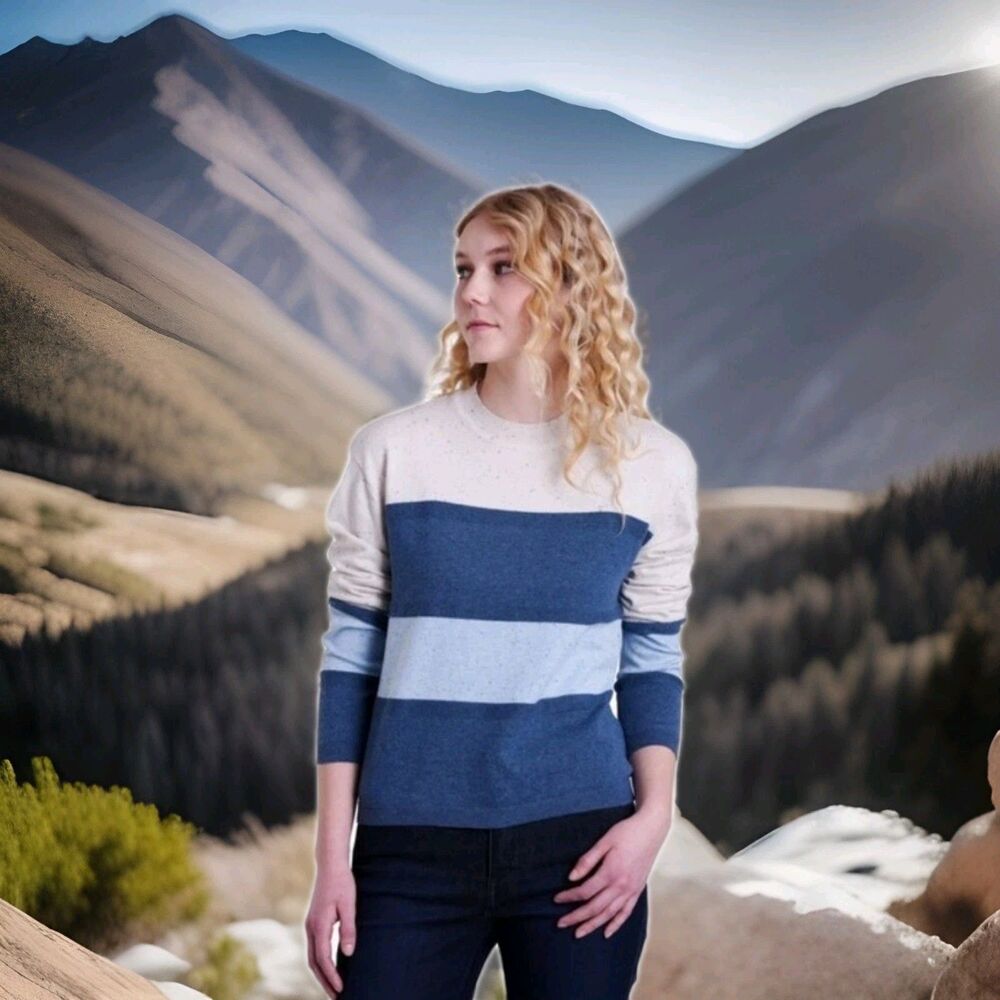 Kuhl Valencia Sweater Women's XL Blue Colorblock Striped L/S Casual Pullover